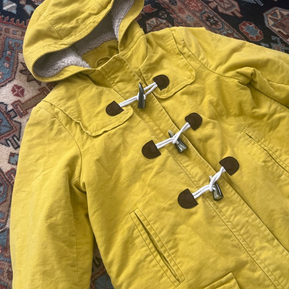 Boden yellow warm duffle coat pea coat jacket toggles fleece 8 - Picture 3 of 14